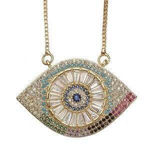 Beautiful Eye Candy LA evil eye necklace, multi color, gold-tone.